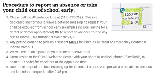 Attendance procedures for parents 